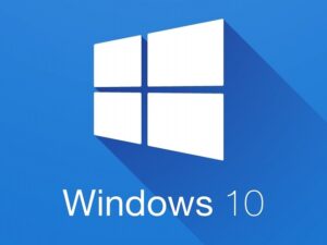 Windows 10 logo on a blue background.